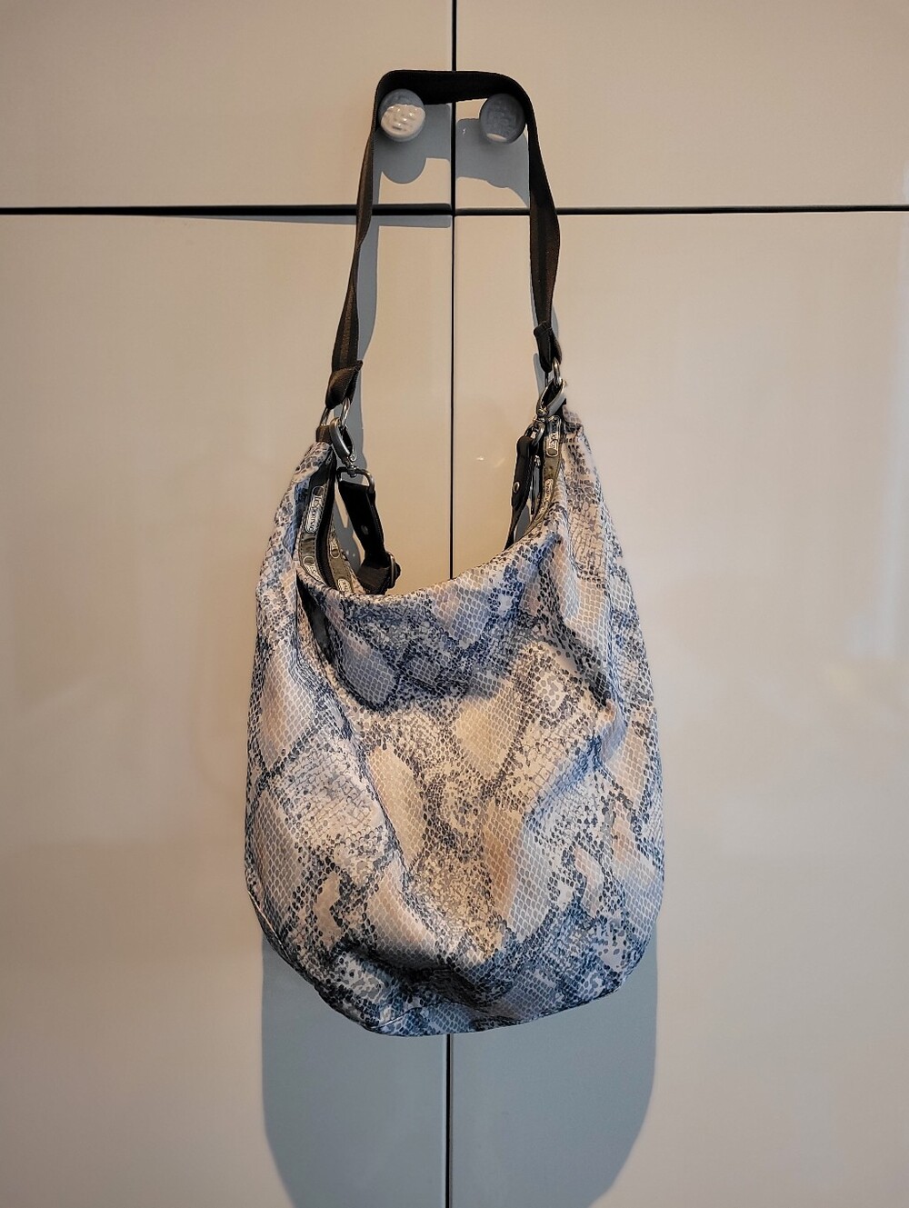 LeSportsac Snake-Print Tote Bag in White and Gray With Crossbody Strap